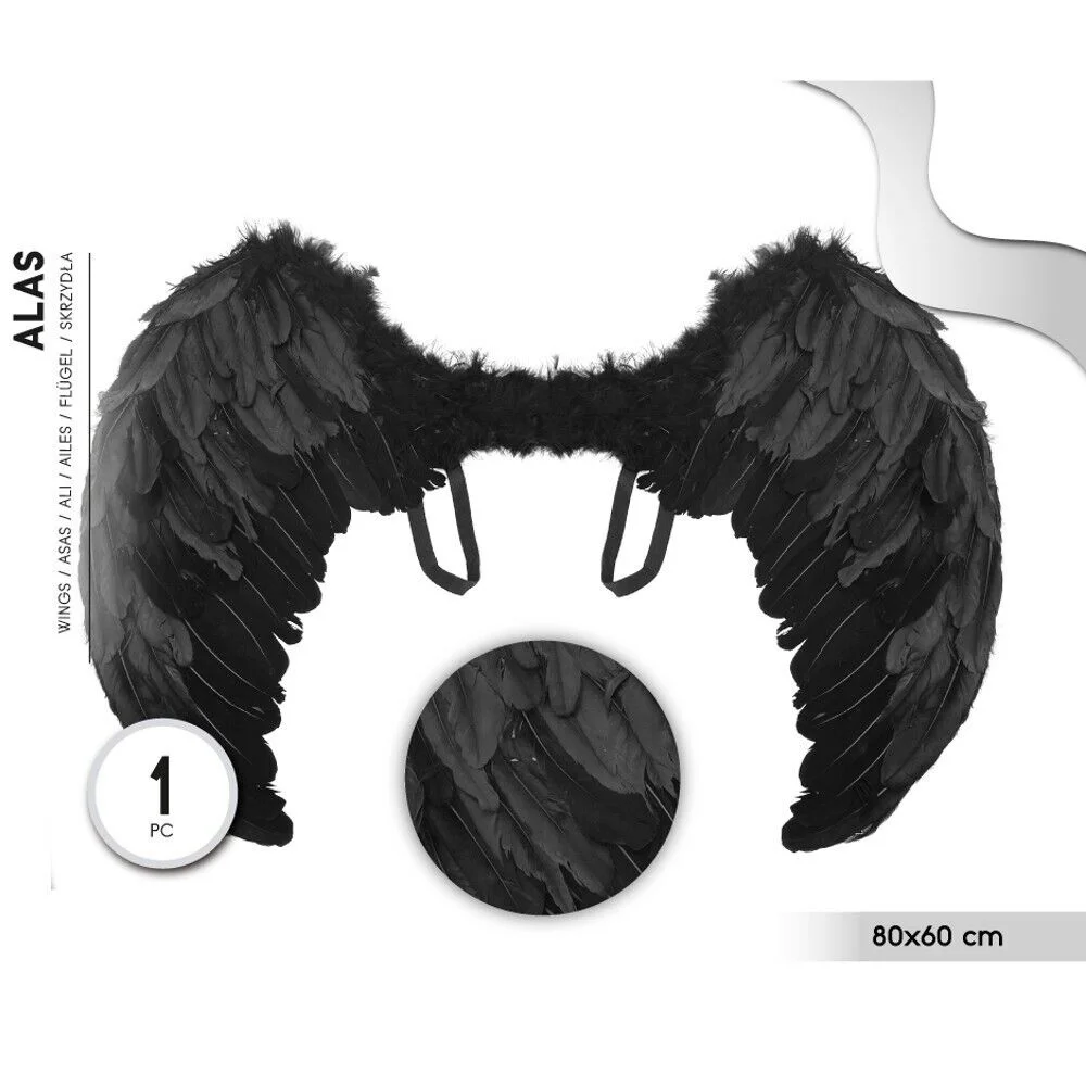 Maxia Fiesta - Alas De Plumas Negra Para Halloween Carnaval Disfraz De Angel Negra 80 x 60 Cm