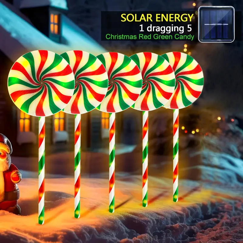 Solar-Powered Candy Cane Garden Lights - Festive Red Striped Outdoor Decor, Christmas and Holiday Yard, Gardens, Lawn Decor