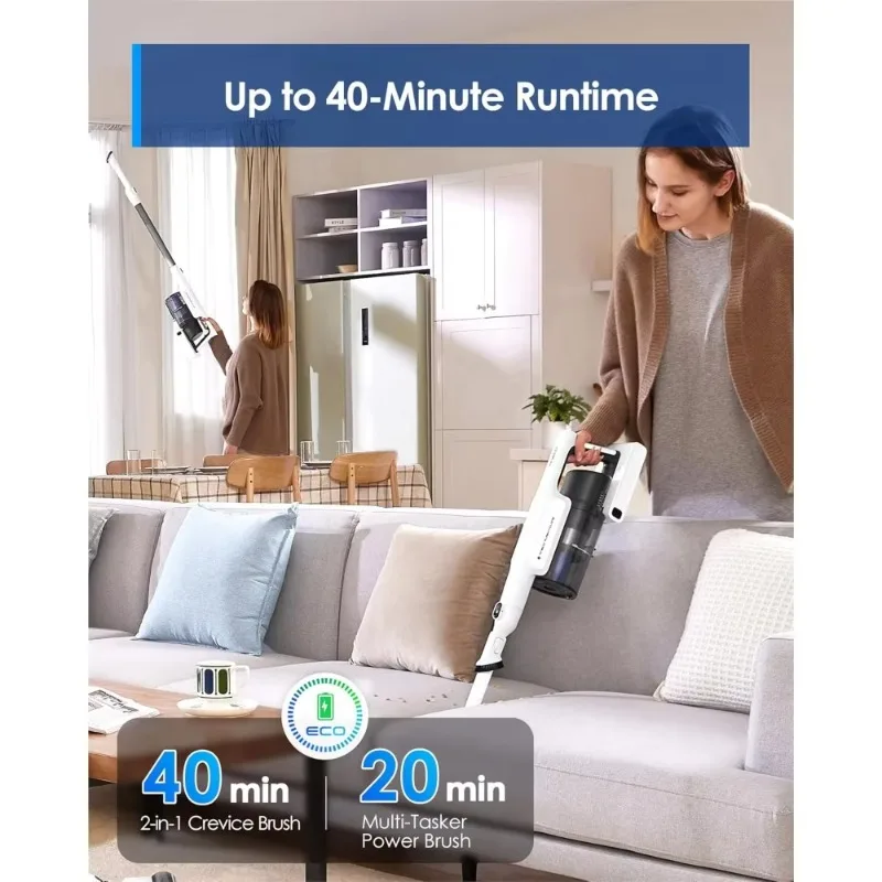 A20 Cordless Stick Vacuum Cleaner, Powerful Suction, 3 Modes for Multi-Level Messes, 1L Larger Dustbin, Ergonomic Dual-Handle D