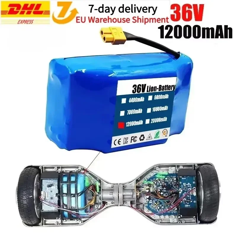Echte 36V 12Ah 10s2p Akkus, wiederaufladbarer Lithium-Ionen-Akku für elektrisches, selbstausgleichendes Roller-HoverBoard-Einrad