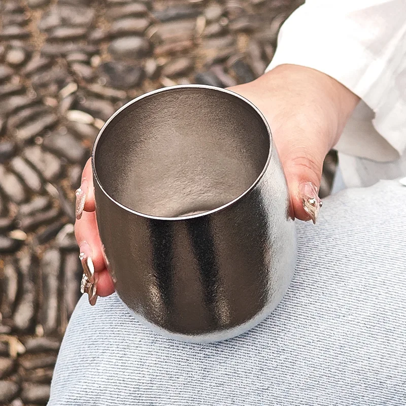 280ml Pure Titanium Ice Flower Mugs Outdoor Handy Cup Round Tea Water Cup for Camping Travel High-value Women Health Drink