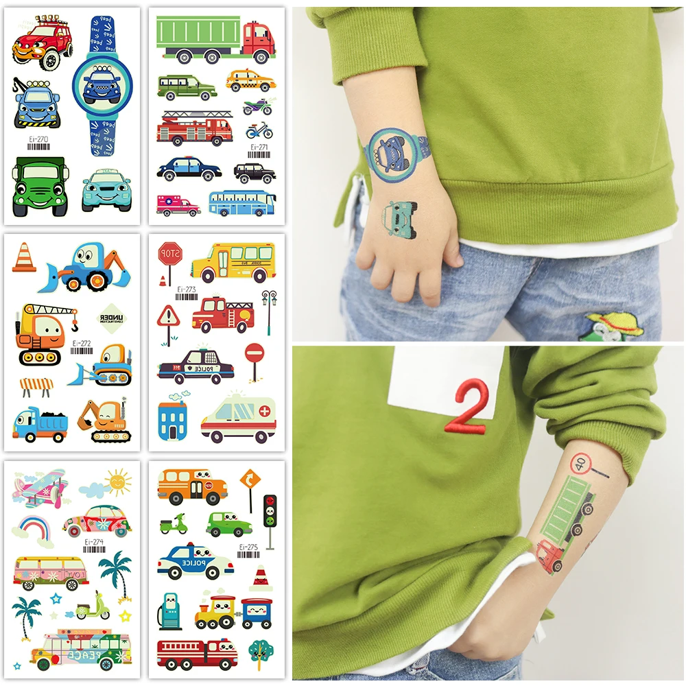 VeeCharm - Vehical Cars and Trucks Temporary Tattoos, Glow In The Dark,  for Party Favors, Kids, Classroom Gifts, 1/16 Sheet