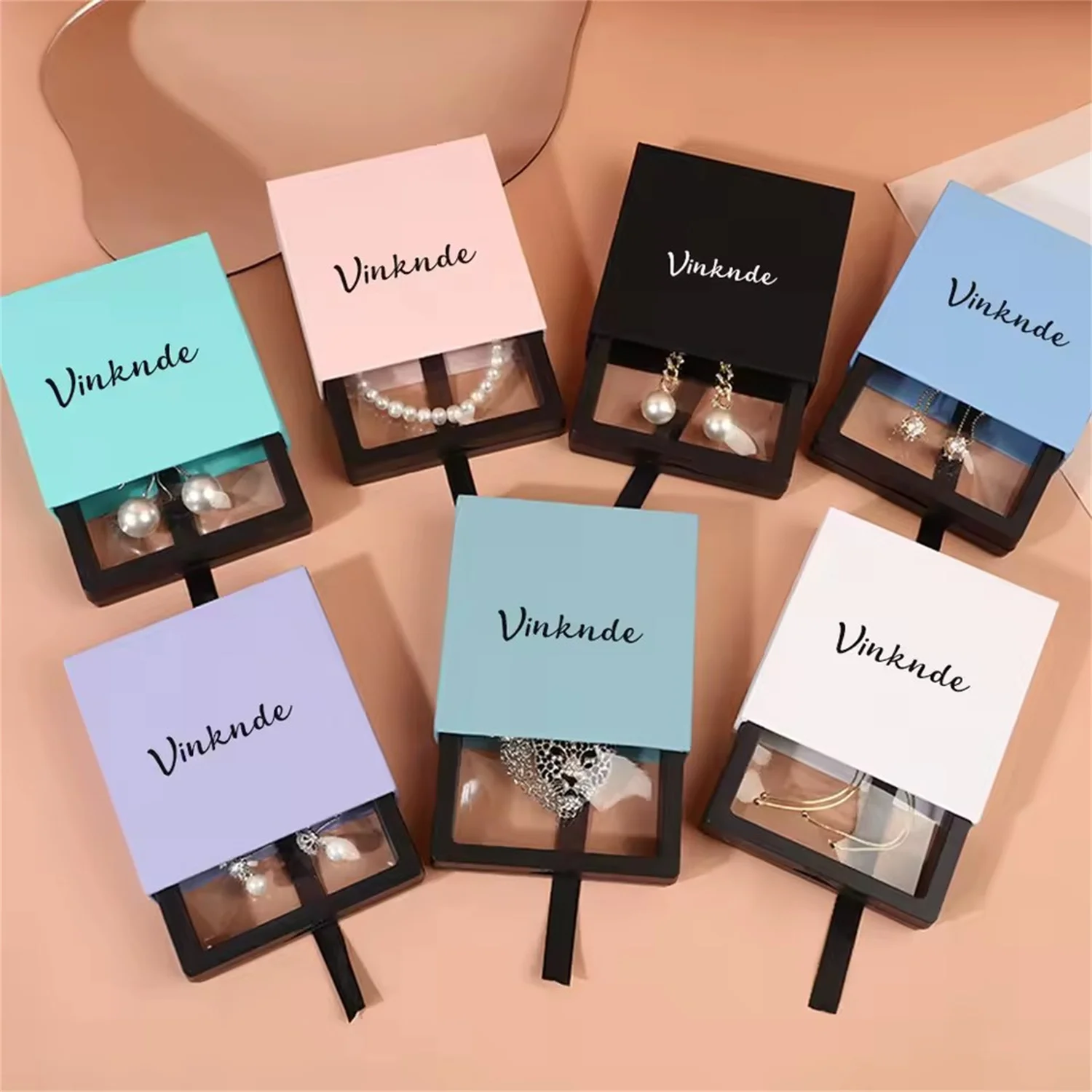 ‌Custom Logo Floating Jewelry Display Case Box with PE Film Paper Drawer Retail Ready Luxury Packaging Rings Watches Boutique