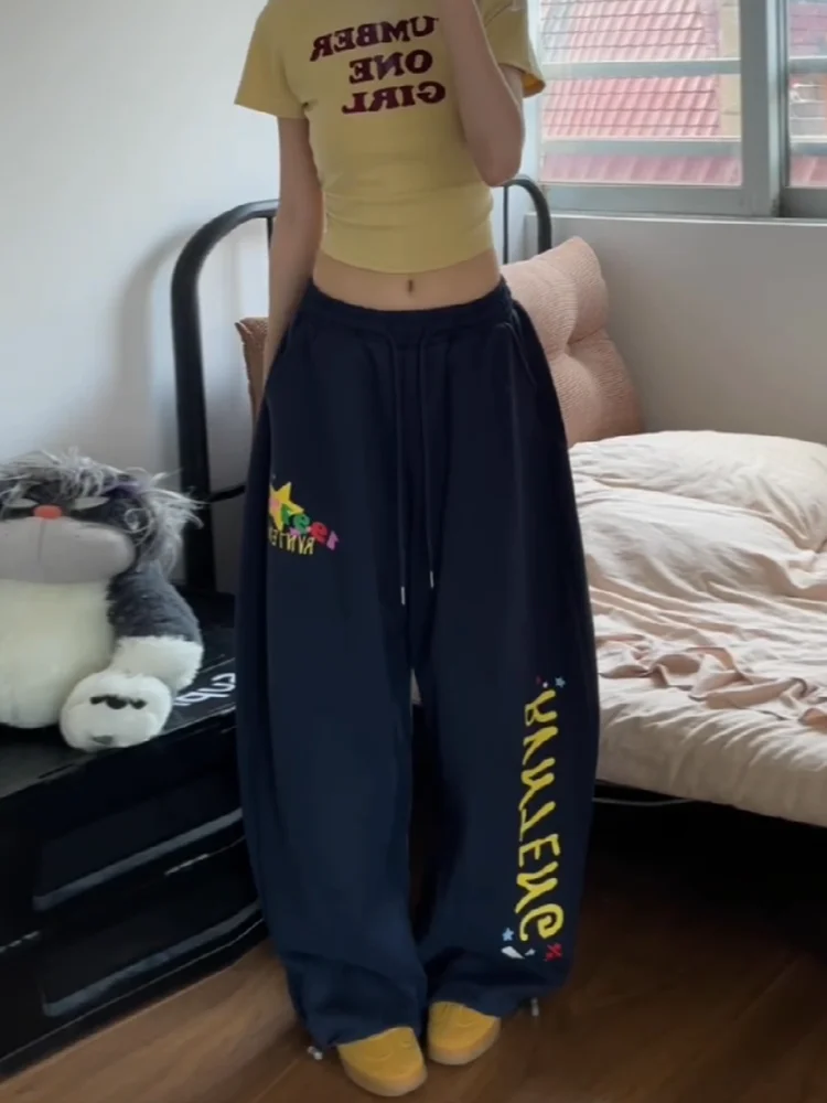 

Sweet Cool Spicy American Style Printed Casual Wide Leg Sports Pants Women's Loose Slimming Trousers Fall New Arrival