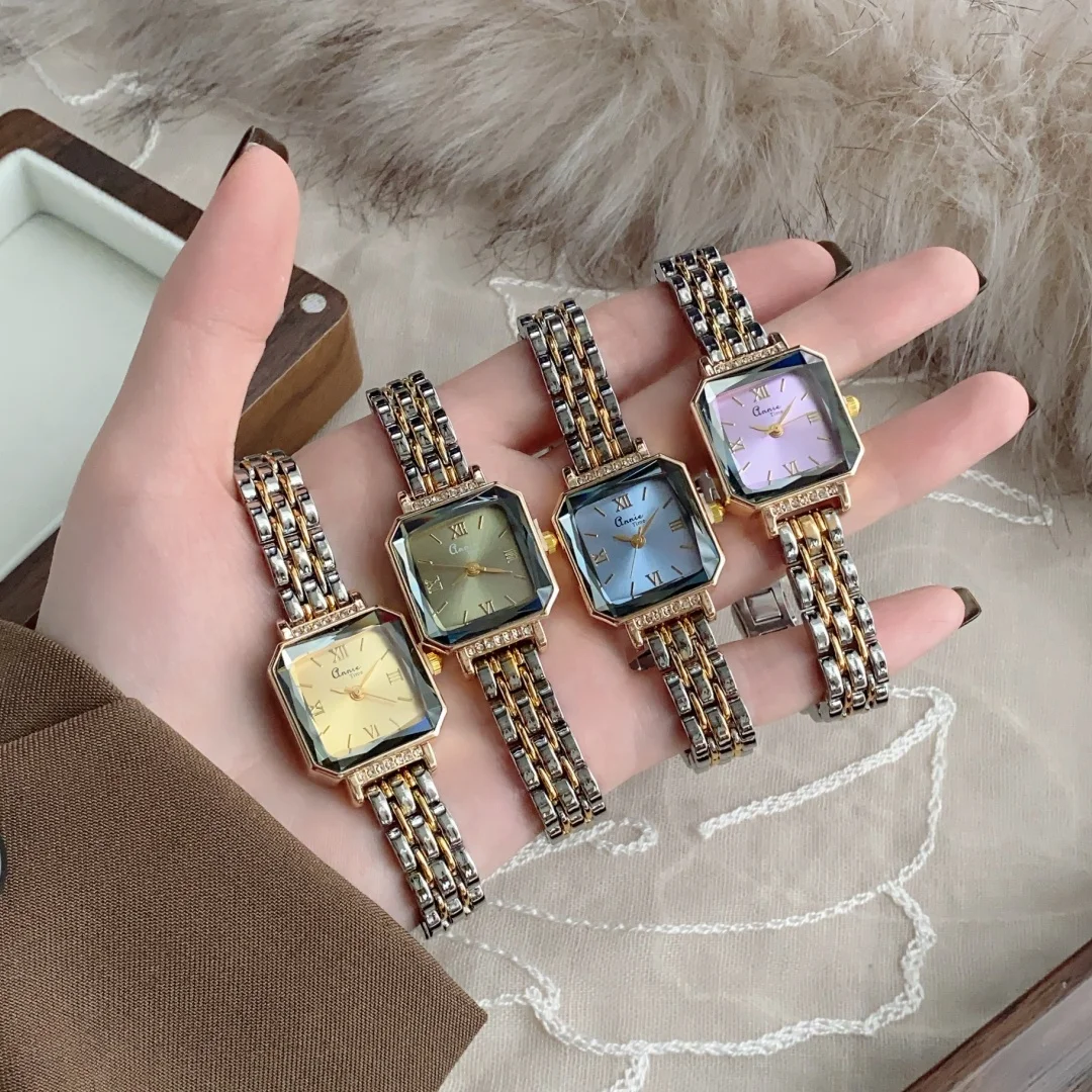 

Новые золотистые женские часы с квадратным циферблатом, деловые часы, студенческие кварцевые наручные часы, браслет-цепочка, модные часы