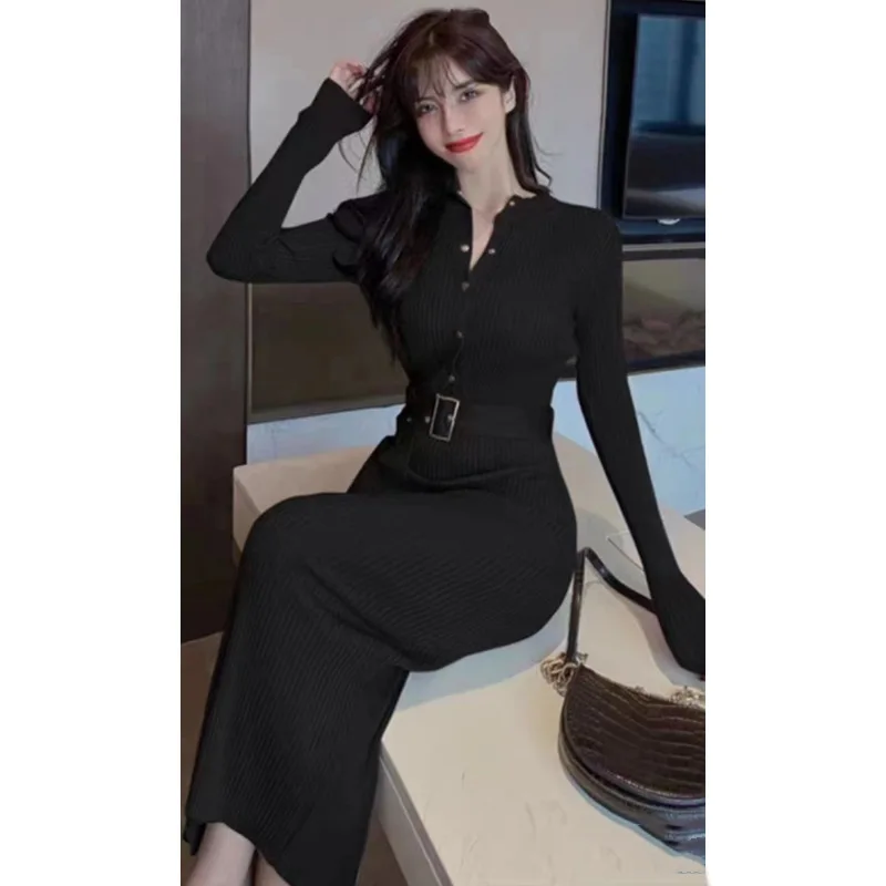 

Knee Length Pullovers Elegant Sweaters Jumpers Women Drawstring Cuffs Commuting Soft Feminine Puff Wide-Neck Bottoming Polka-Dot