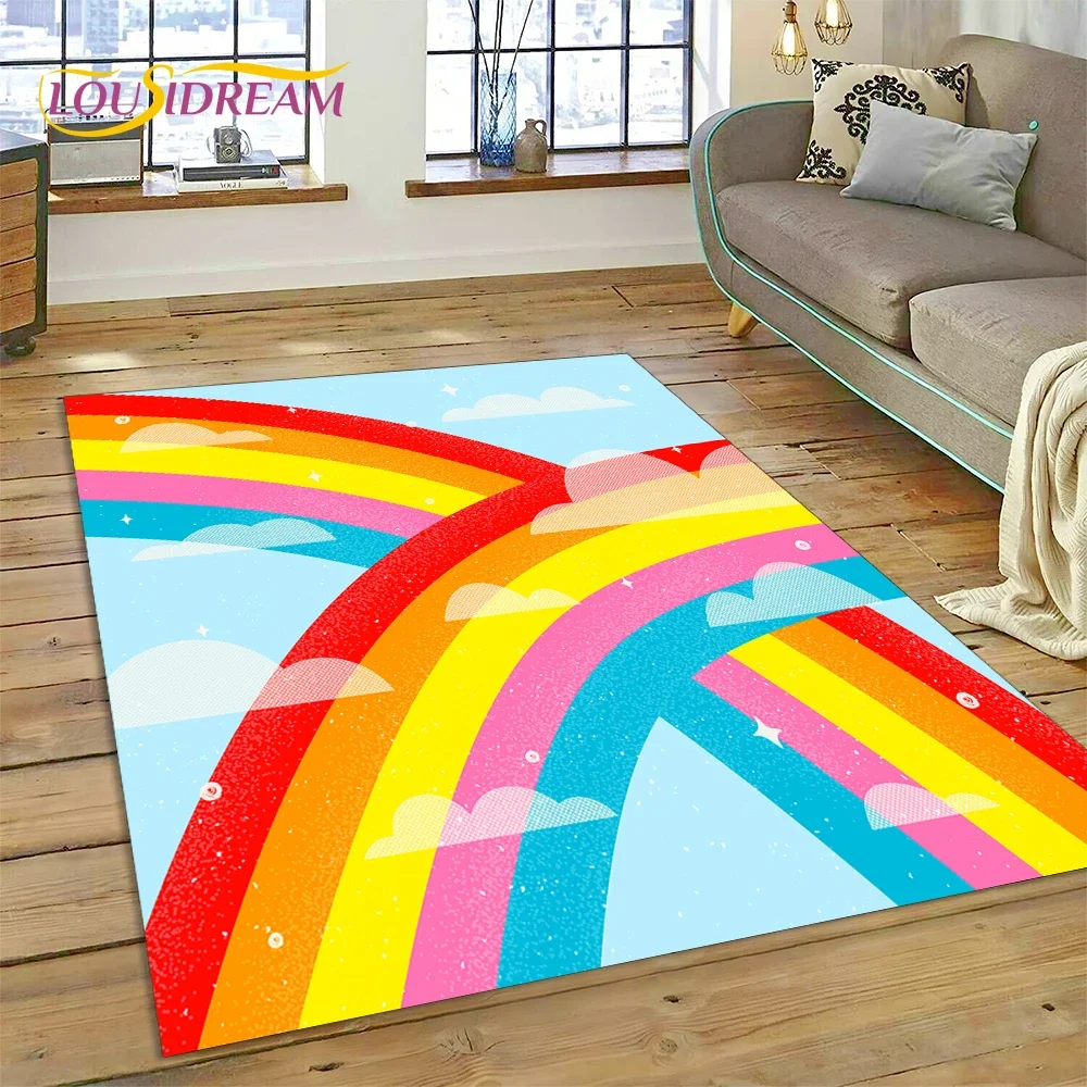 Rainbow Colour Illusion Cartoon Carpet Rug for Bedroom Living Room Home Sofa Decoration,Children Game Large Decor Floor Mat Gift