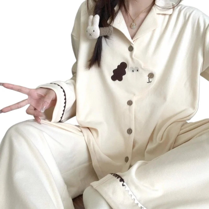 Women's Thickened Warm Polished Shell Embroidered Sweet and Cute Princess Style Pajamas Set Autumn Winter German Velvet Pajamas