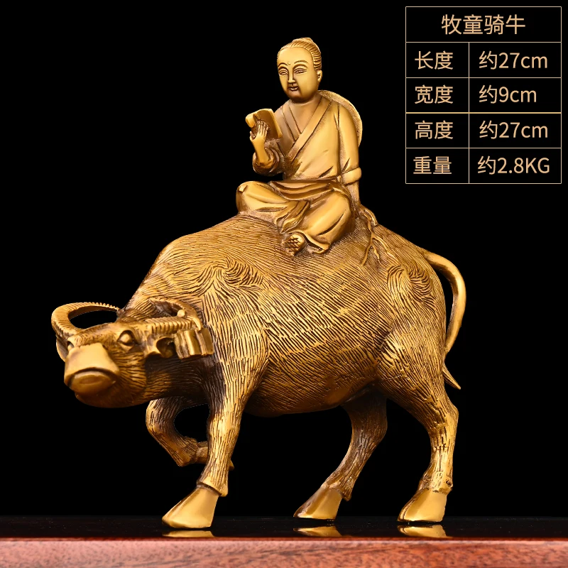 

Solid Brass Shepherd Boy Riding Figurine Child Bull Home Office Desktop Decoration Zodiac Ox Yellow Ox Water Buffalo