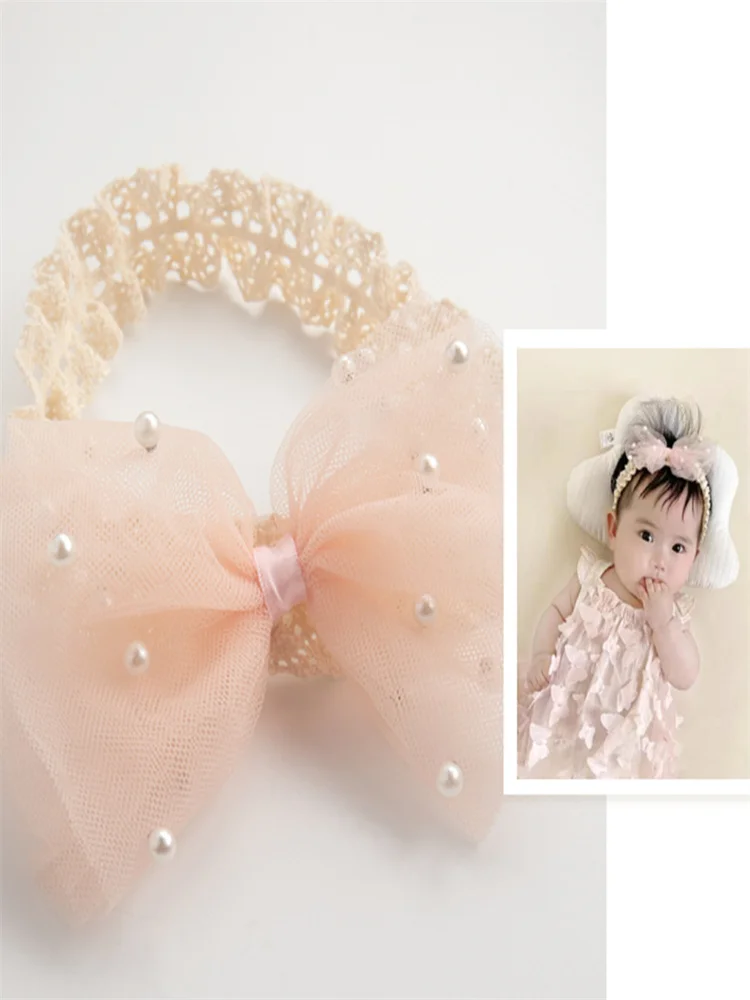 Korean Princess Lace Bow Headband Baby Full Moon Banquet Headband Baby Comfortable Elastic Hair Accessory Gift