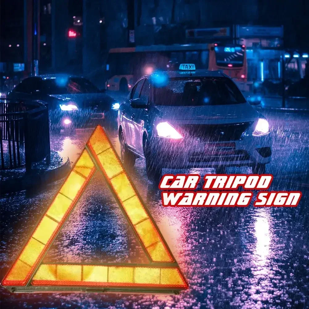 1pcs Car Tripod Reflective Strips Triangle Signs Foldable Emergency Breakdown Warning Car Triangle Reflective Warning Tripod