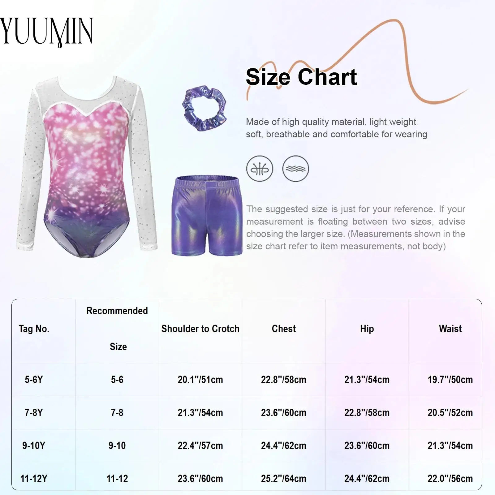 Girls Rhinestone Mesh Long Sleeve Leotard with Metallic Shorts and Hairband for Gymnastics Dance Stage Performance Costume