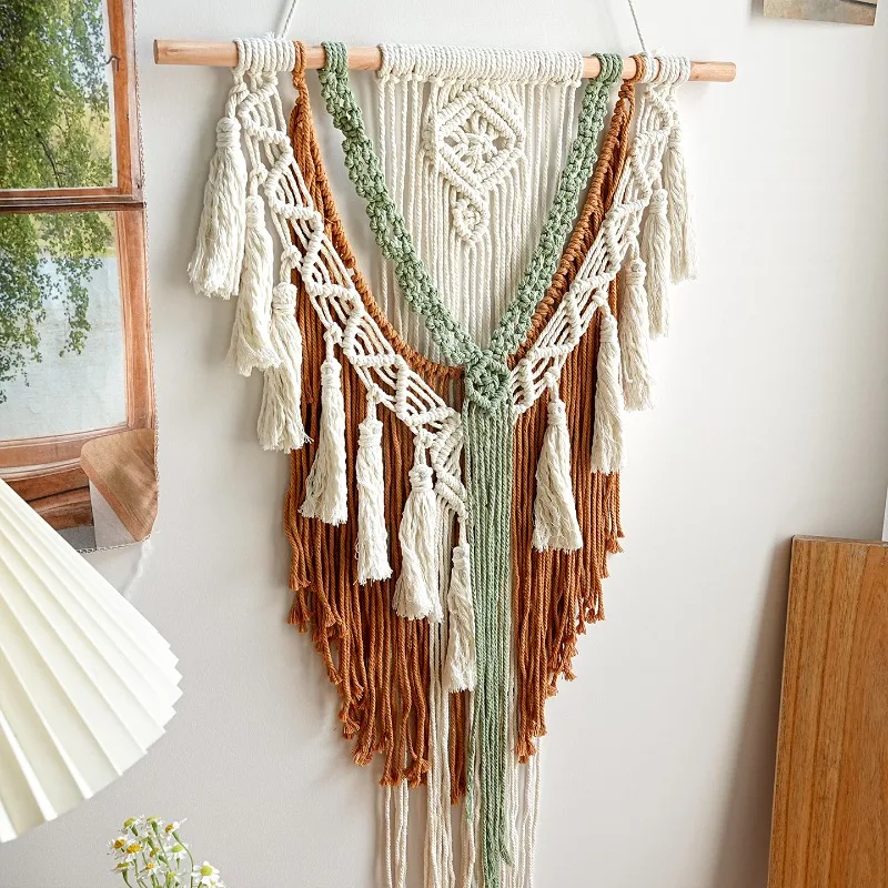 1 قطعة حكيم الأخضر البوهيمي المنسوجة يدويا نسيج خمر الشمال نمط الجدار الشنق النسيج الفن ديكور غرفة نوم قطعة المشهد حلية