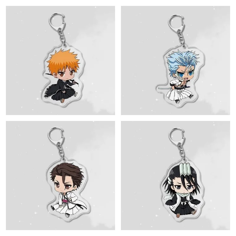 BLEACH Anime Figures Grimmjow Jaegerjaquez Aizen Sousuke Acrylic Keychains Character Kuchiki Byakuya Keyring Cute Pendant Gifts