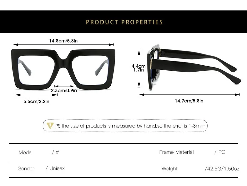 Large Frame Clear Lens Classic Glasses Trendy Square Computer Eyeglass Decorative Eyeglasses Spectacles for Women Men