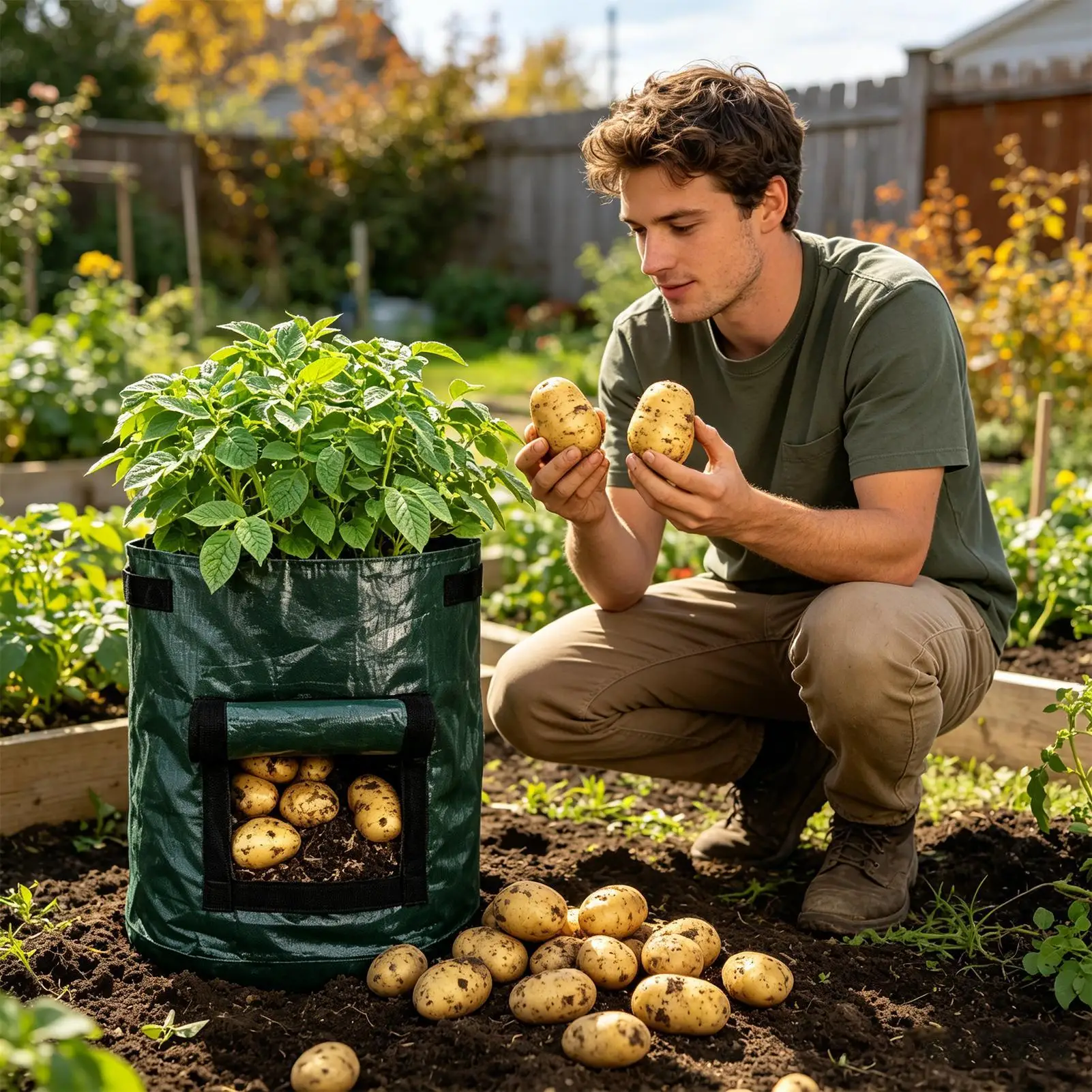 Planting Bags 4-Pieces Fabric Greenhouse Flower Bucket Growing Bags With Flap And Handles For Indoor Vegetable Flower Nursery