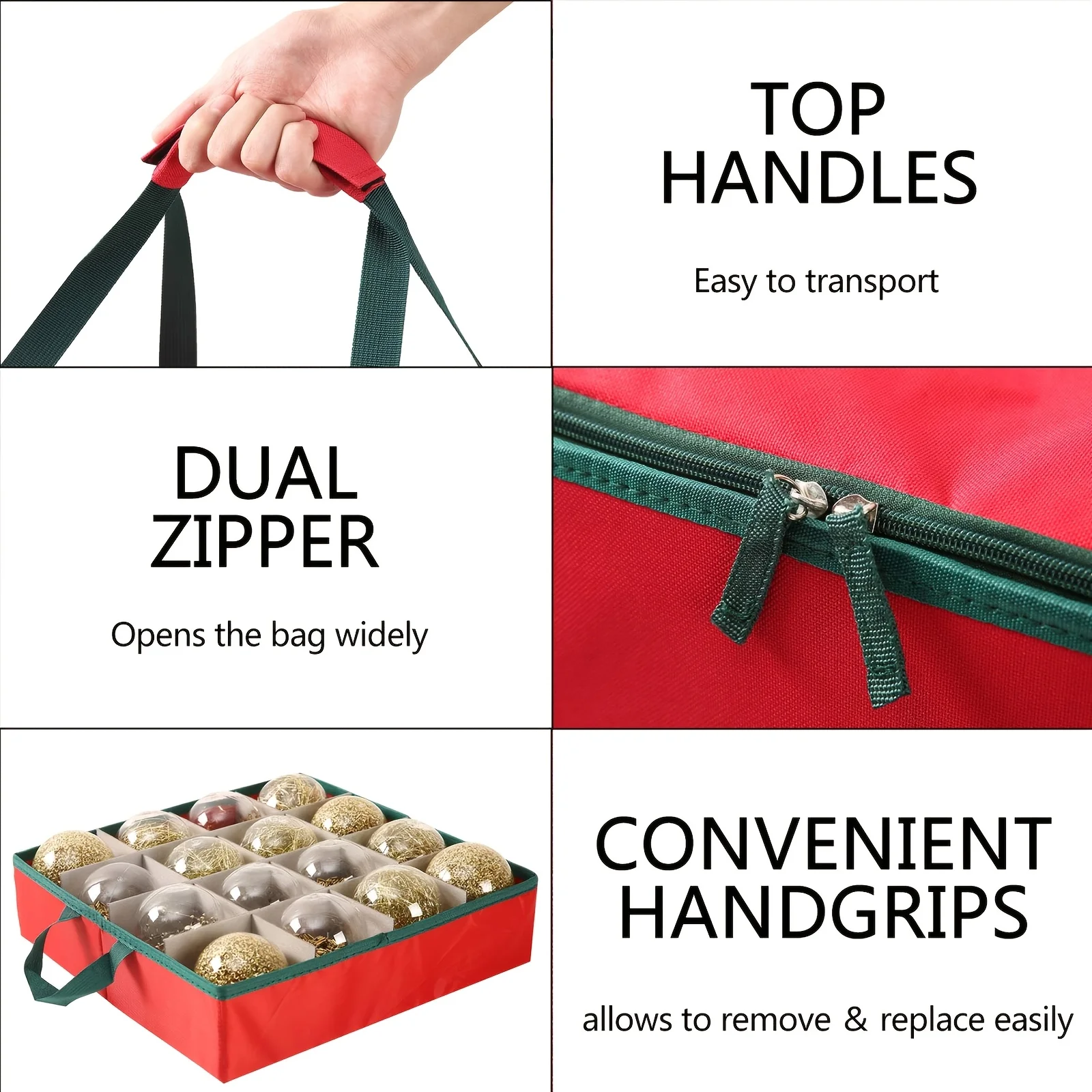 2-in-1 크리스마스 장식 상자 |   장식품 73-200개 수납 가능 |   탈착식 트레이 및 조절 가능한 칸막이