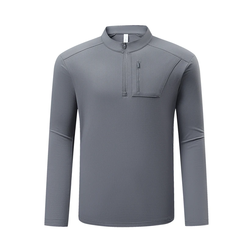 New Autumn And Winter Standing Collar Long Sleeved T-Shirt Men'S Mountaineering Outdoor Sports Thin Velvet Base Shirt Casual