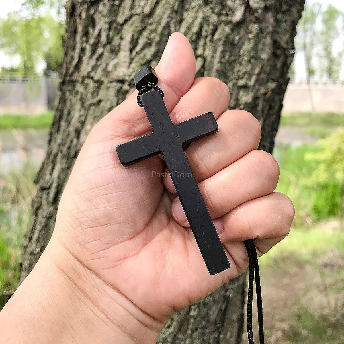 Initial Purple Sandalwood Ebony 77mm Cross Pendant Necklace Simple Fashion Personality Versatile Accessory