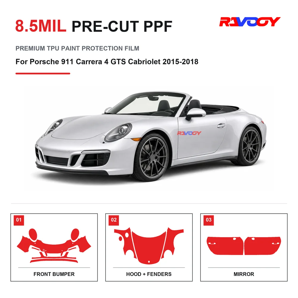 Precut PPF For Porsche 911 Carrera 4 GTS Cabriolet 2015-2018 8.5mil TPU Clear Paint Protection Film Self Healing Hydrophobic UV