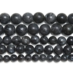 Natural Stone Black larvikite Labradorite Round Beads 15