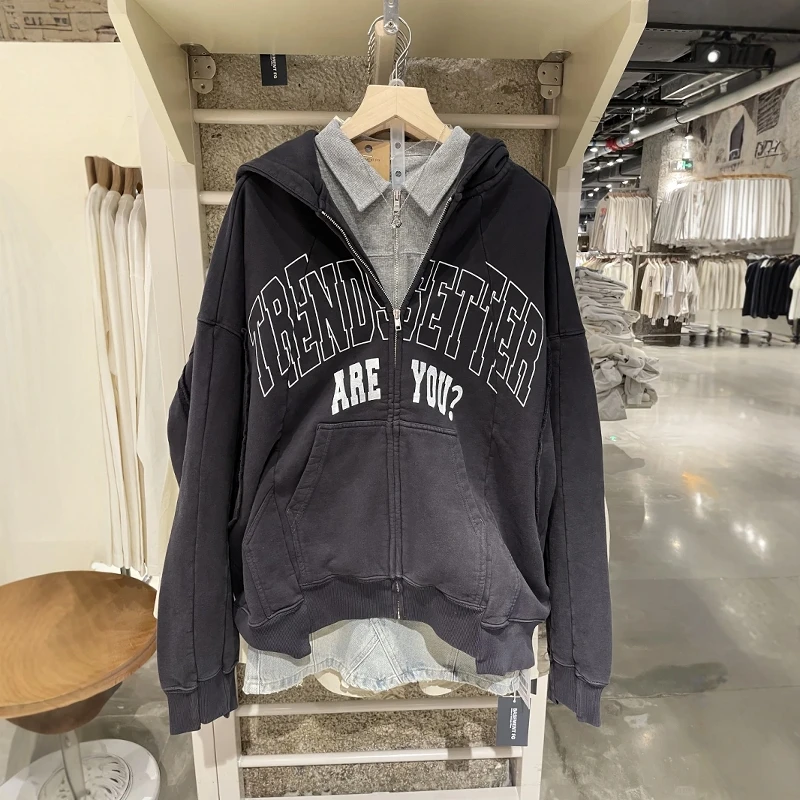 

Мужская винтажная толстовка-худи большого размера 300 Pou Waed, осенне-зимняя модная куртка с капюшоном, кардиган с принтом