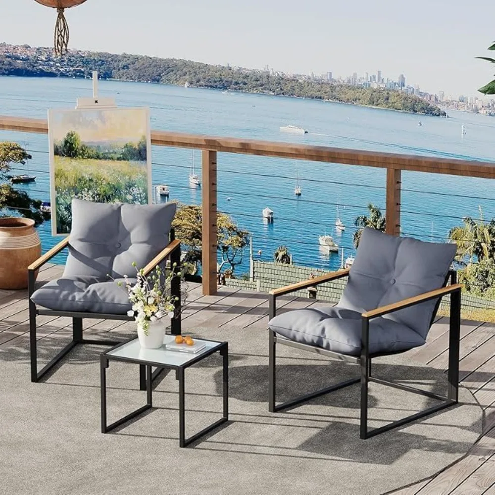 

Patio Bistro Set, 3 Piece Patio Furniture Set with Coffee Table, Balcony Chairs Set of 2, Outdoor Conversation Set for Balcony,