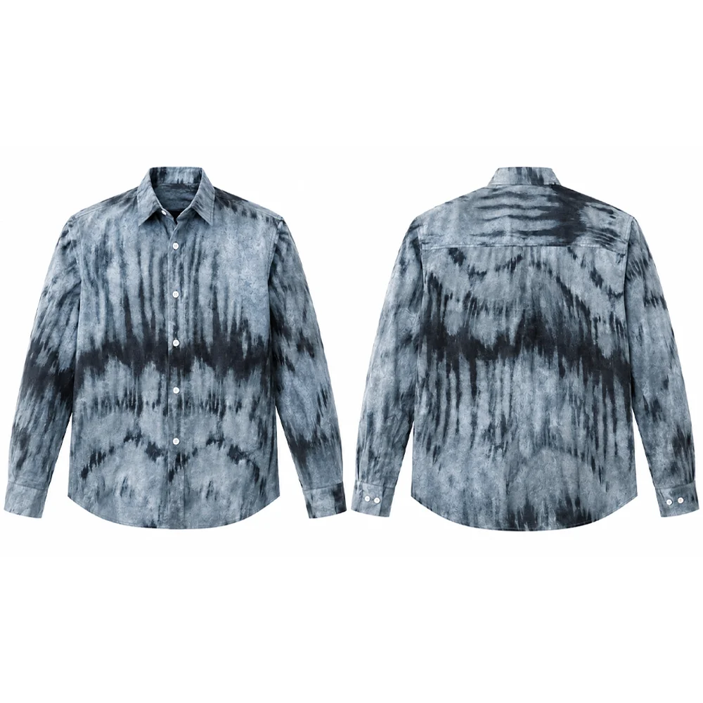 Vertical Tie Dye Print Cotton Long Sleeve Shirt Casual Lapel Collar Button Down Tops Fashion Street Daily Wear Shirts For Men