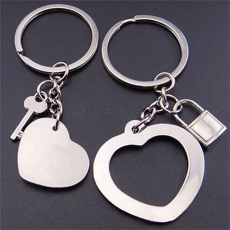 1 Pair Awesome Love Heart Lock Key Chain Ring Keyring Keyfob Lover Couples Gift