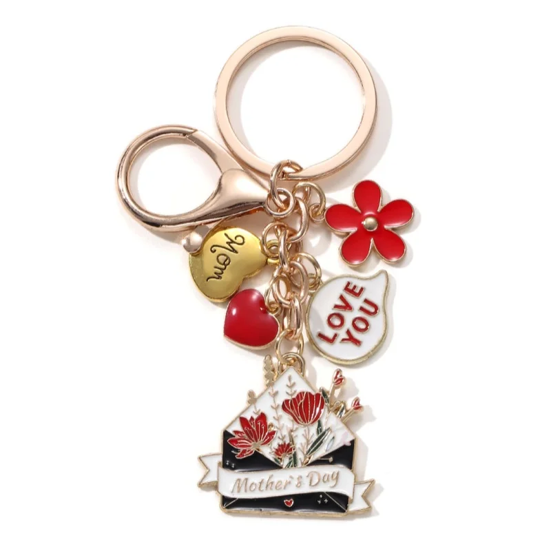 الكرتون الزهور القلب أمي المغلف بطاقات المعايدة المينا المفاتيح هدية جيدة للنساء ماما عيد الأم اليدوية والمجوهرات #4
