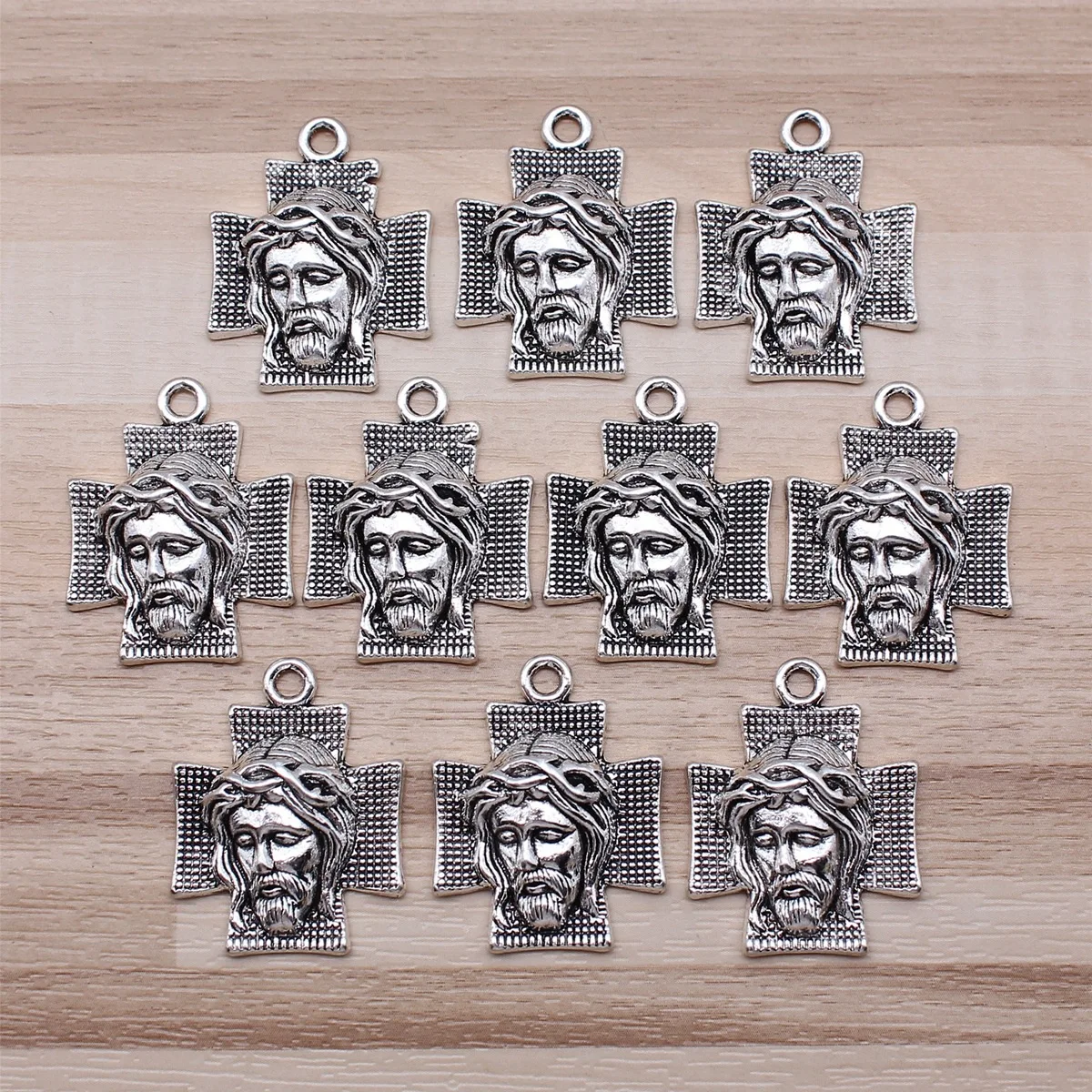 IFOCUS 10pcs/Lot Jesus On The Cross Charms For DIY Jewelry Making Zinc Alloy 28x22mm/1.1x0.87inch