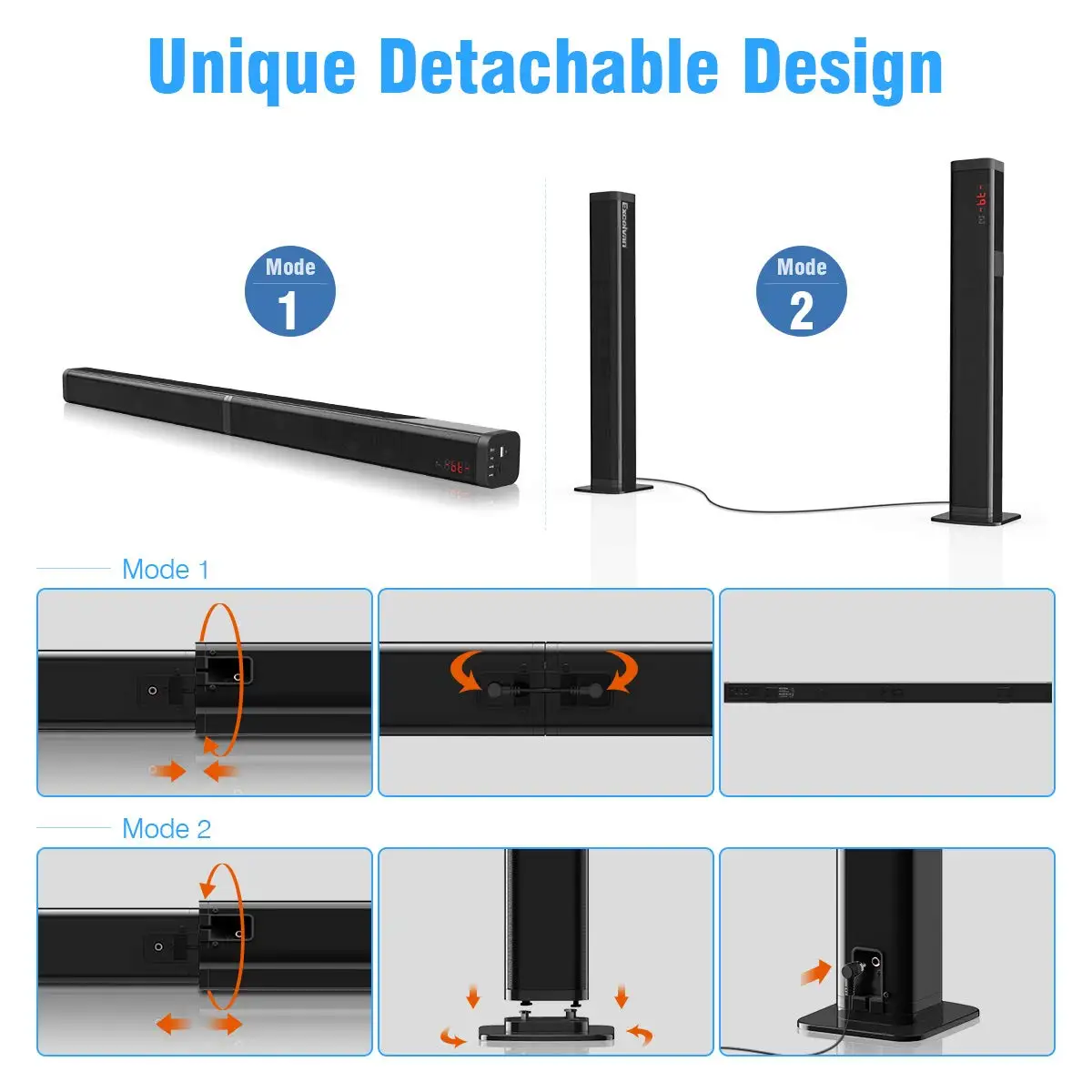 Sounderlink Wireless Detachable Bluetooth TV 37 inch Soundbar Speaker Home Theater Support Optical SPDIF AUX HDMI-Compatible