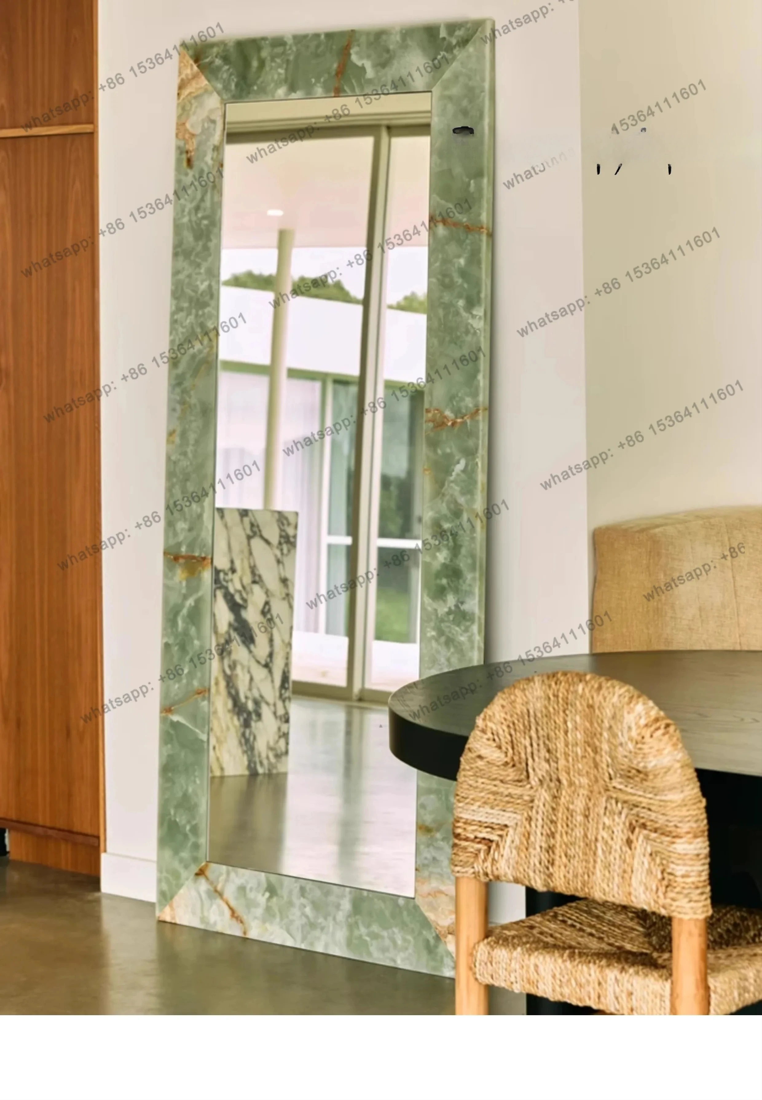 Light luxury marble rectangular dressing mirror, living room bedroom fitting mirror, wall-mounted full-body floor mirror