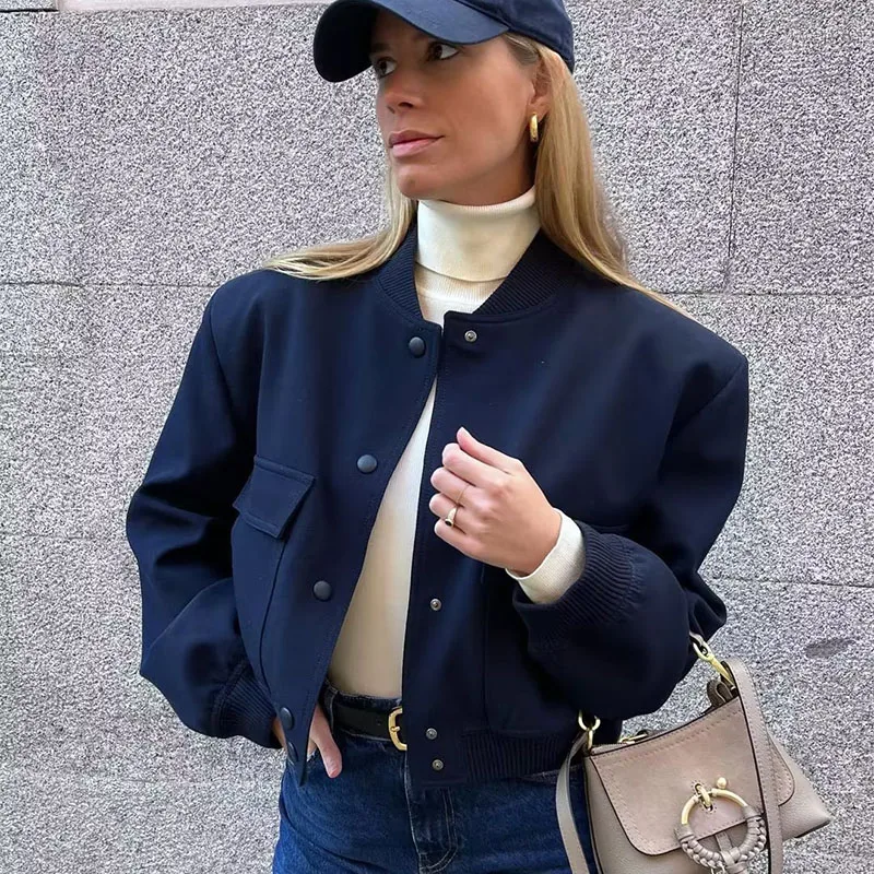 Woman Bomber Jacket Coat White Autumn Winter Button Baseball Aviator Cropped Jackets for Women Long Sleeve Crop Outerwear