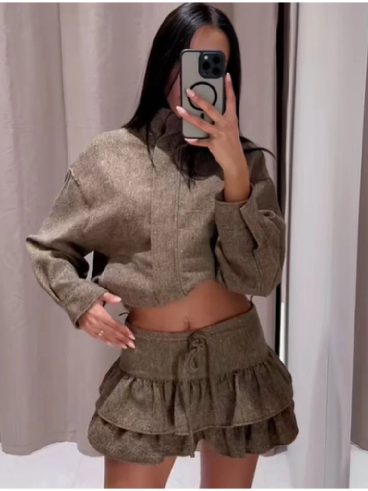 

Стильный костюм в стиле ретро, повседневная шикарная универсальная женская куртка, комплект мини-юбки, стильный милый женский уличный наряд для свиданий