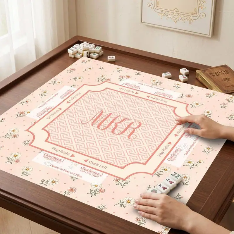 VIKAMA Pink Daisy Floral Mahjong Mat Soft Zoned Non Slip Pad Girly Beginner American Charleston Mahjong Cover