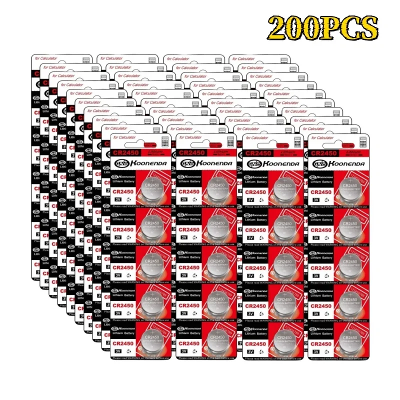 

200PCS 3V Lithium Battery CR 2450 DL2450 BR2450 LM2450 KCR5029 For Toy Car Key Remote Control Watch LED Light Button Coin Cells