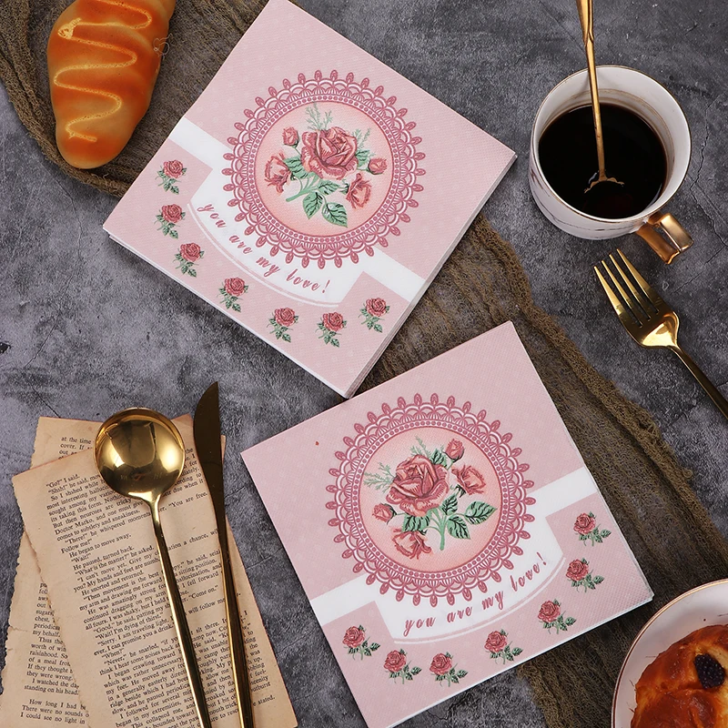 New Pink Western High-grade Colourful Printed Paper Napkins Napkin Household Table Mouth Cloth Napkins Paper 20pcs/pac 33*33cm