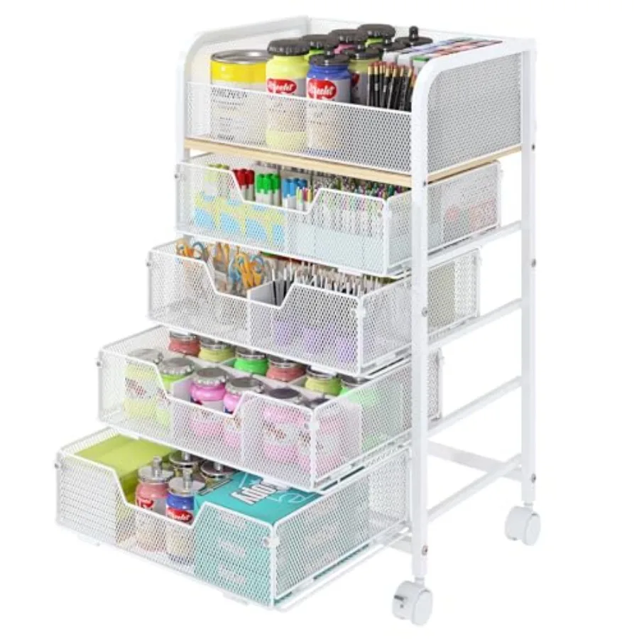 

5-Tier Craft Organizer Cart with WheelsCraft Organizers and Storage with Drawers Lockable Wheels Rolling Utility Cart with DIY