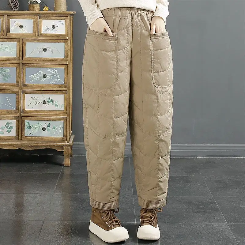 New High Waist Harem Pants 2025 Autumn Winter Women Cotton Padded Warm Long Pants Female Loose Trousers Ladies Black Casual Pant