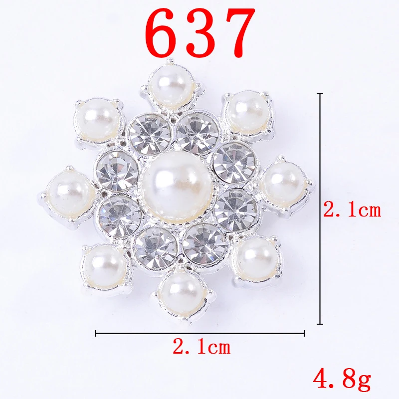 10pcs/lot 21x21mm Snowflake Rhinestone Cabochons Pearl Metal Base for DIY Jewlery Making Crafts Bows Embellishment Accessories