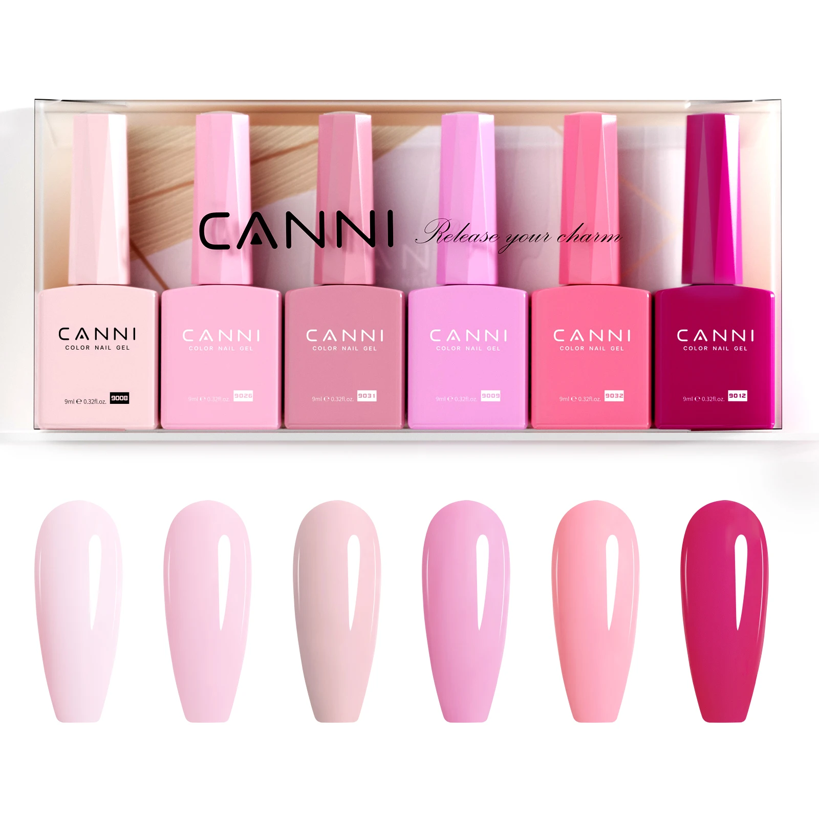 CANNI NEW 6pcs/Lot HEMA FREE Colors Permanent Nail Varnish Set Long Lasting Manicure Base Top Coat Gel Pink Nude Color