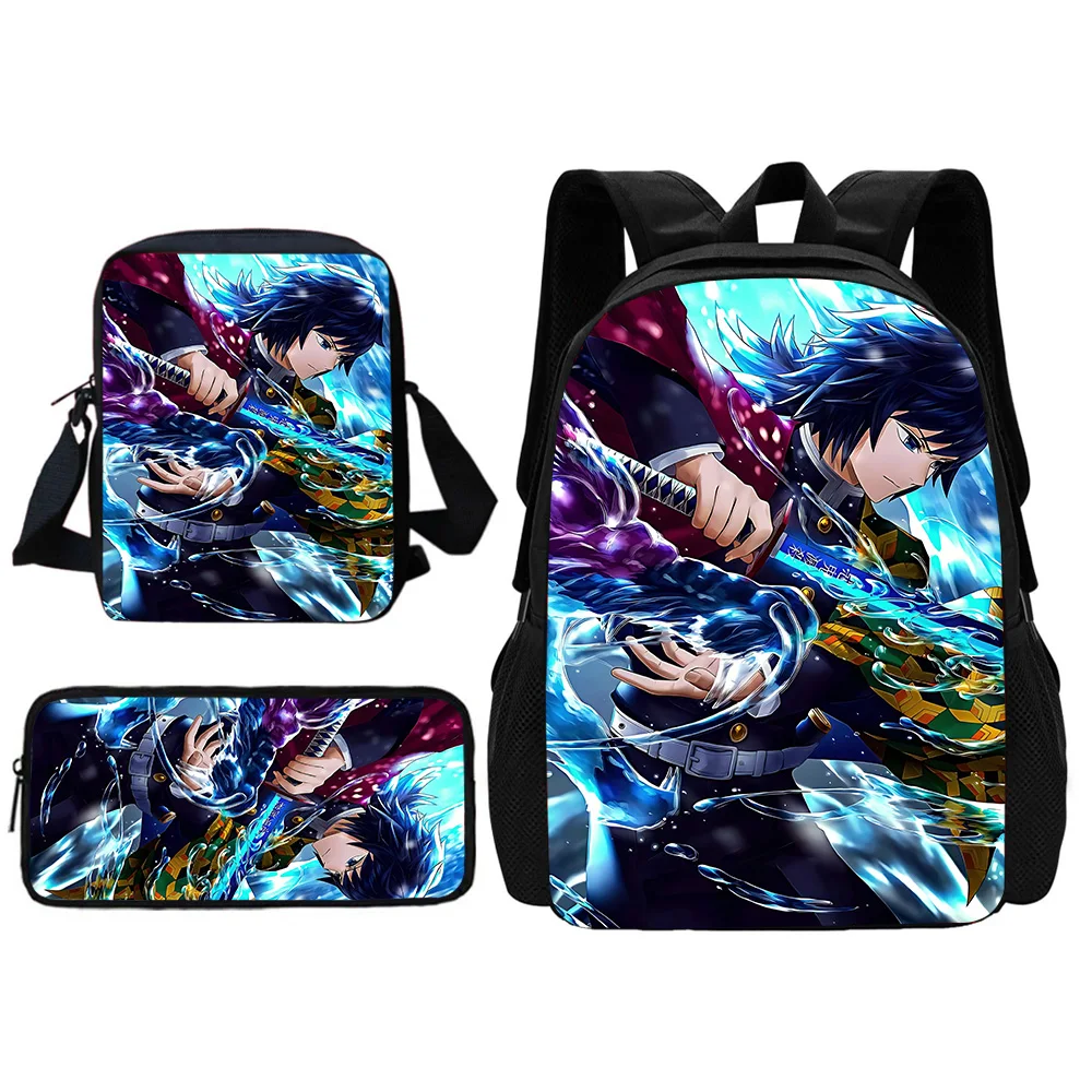 Demon Slayer Tomioka Giyuu Child School Backpack With Shoulder Bag Pencil Bags School Bags for Boys Girls Best Gift