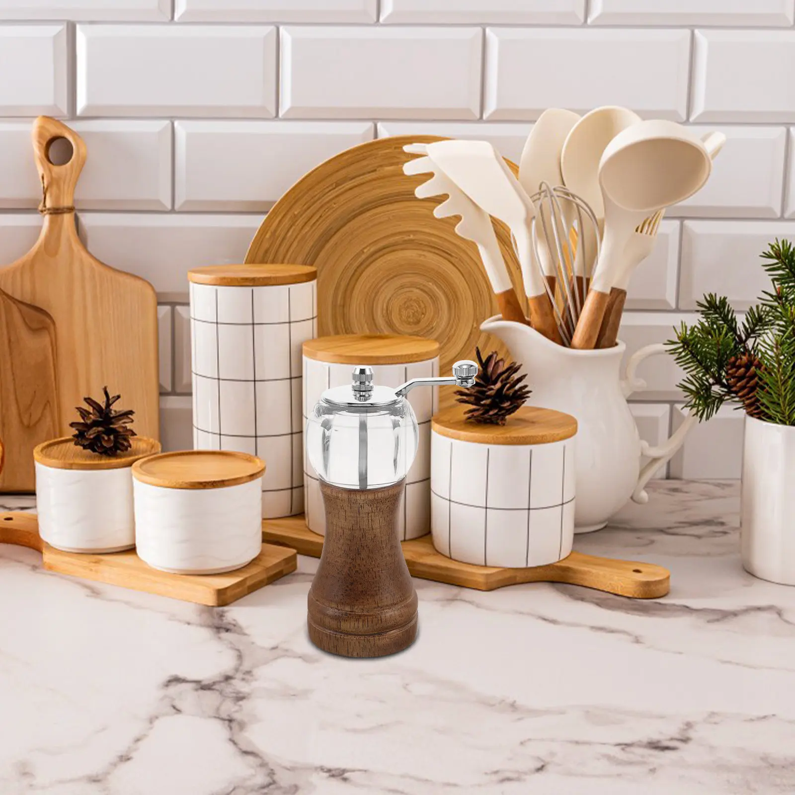 

Ручная мельница для перца с прозрачным акриловым корпусом и деревянной ручкой, эргономичная, многоразовая, для специй, для кухни и барбекю