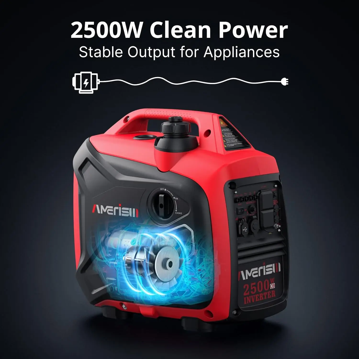 

2500-Watt Gas Powered Portable Inverter Generator, CO Sensor, Super Quiet for Home Backup, Emergency