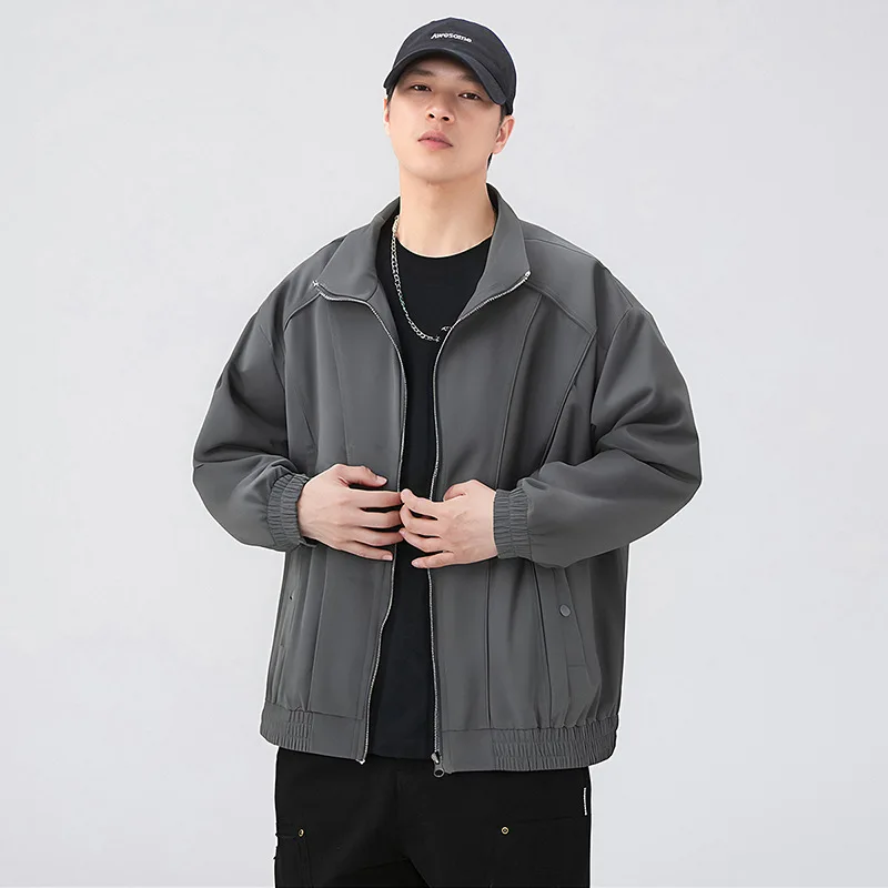 New Men's Stand Collar Jackets Windproof Warm Zip-up Casual Coat Multi-pocket Breathable Soft Fabric Versatile Outdoor Outerwear