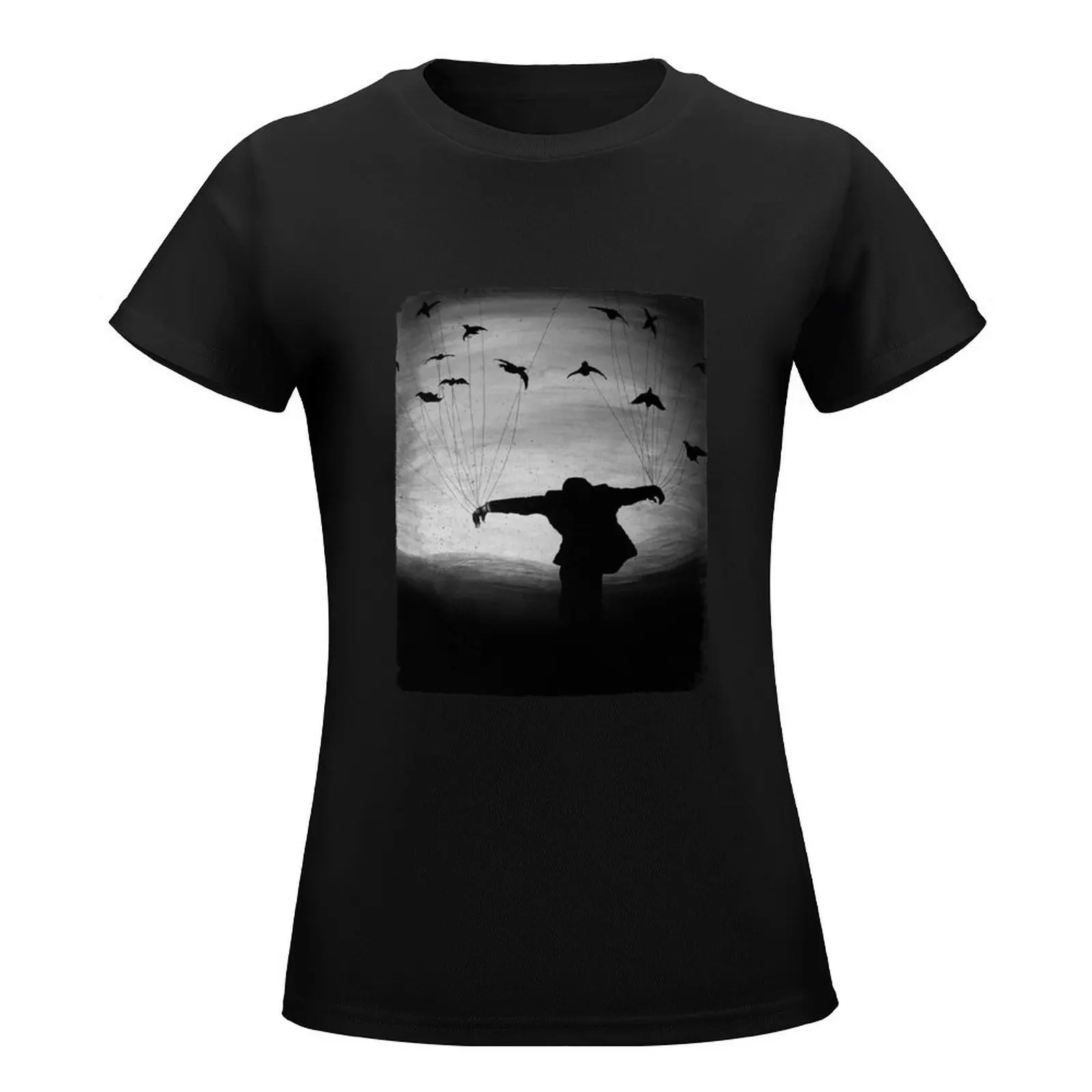 Man in Flight With Crows T-Shirt cute tops tees kawaii clothes female t-shirts for Women graphic tees funny