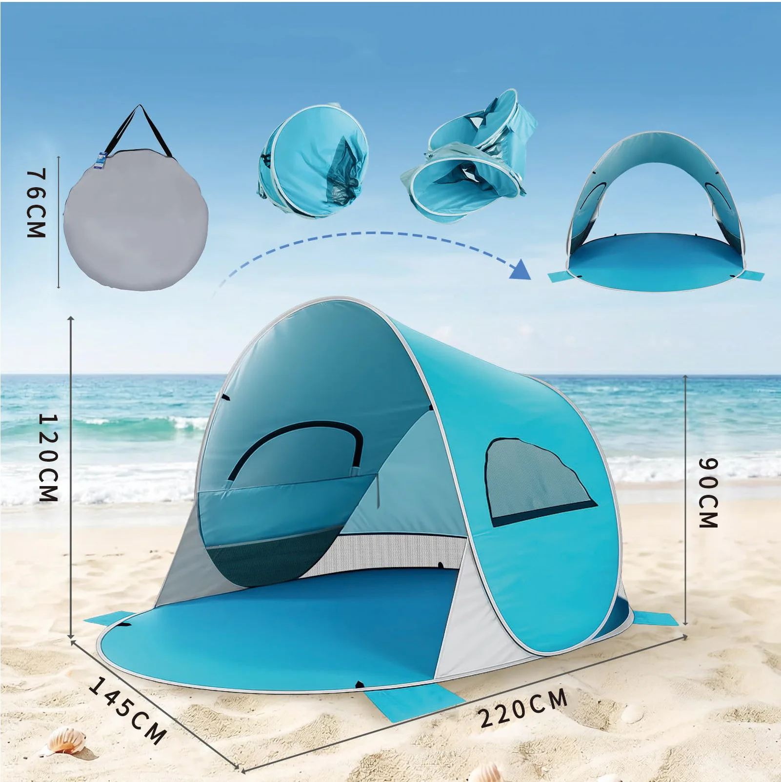 Automatic Pop Up Beach Tent UV Protection Sun Shade Portable Outdoor Seaside Camping Picnic Shelter