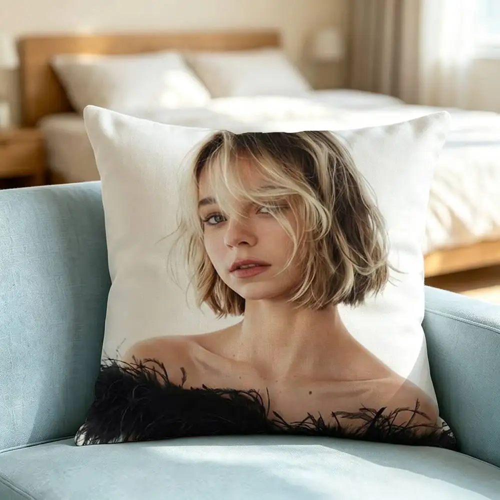 Emma M-Myers A-Actress  Square Double-Sided printed Pillow Case Bedroom Bedside Pillow Sofa Cushion Cover Gift