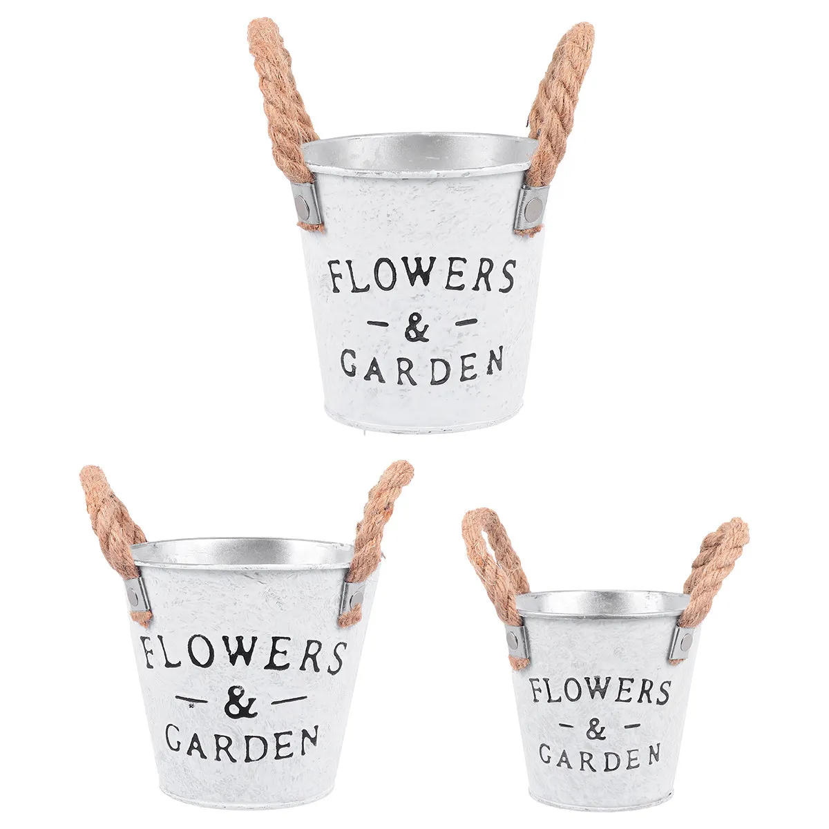 3Pcs Retro Iron Sheet Flower Pot Creative Bucket Shape Flower Storage Container for Home Garden Office Decoration